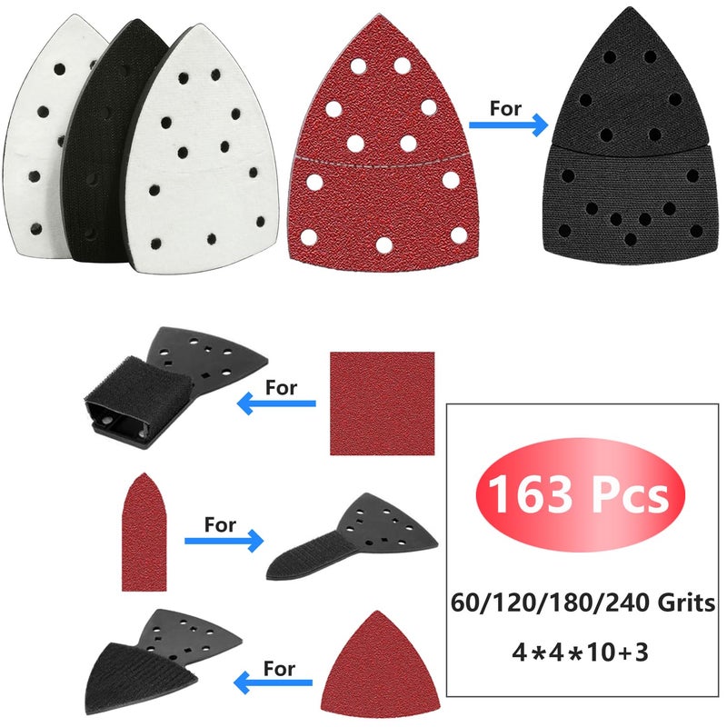 FOWOK 160pcs Mouse Sander Sandpaper and 3pcs Sanding Interface Pad, Detail Sander Sanding Sheets, Sanding Paper 60-240 Grit - Image 2